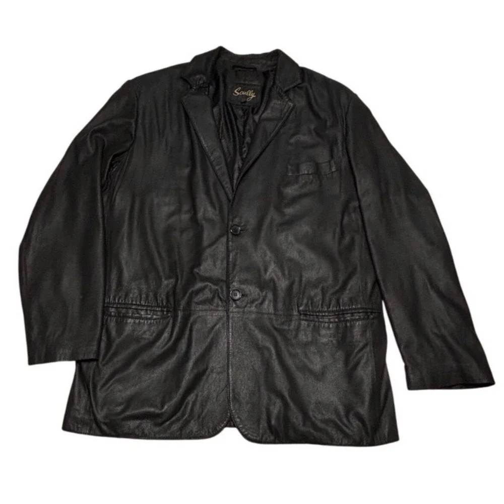 Scully Mens‎ Leather Blazer Size 44 Black Genuine Leather Soft Two Button